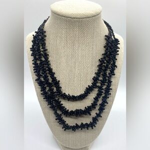 Black Elegant Cluster Beaded Layered Chunky Necklace Vintage Classic Party Fall